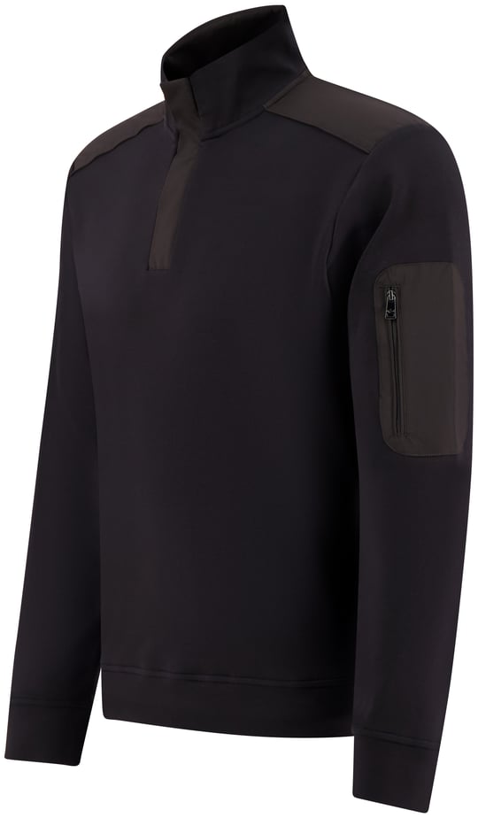 Paul Shark Paul Shark Erkek Regular Fit Esktra Yumuşak Pamuklu Yarım Fermuarlı Kol Cebi Detaylı Uzun Kollu Siyah Sweatshirt 16311817-011
