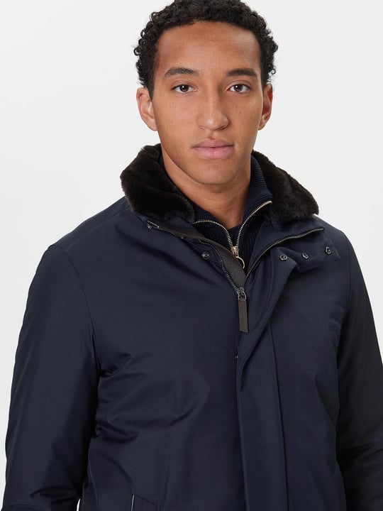 Paul Shark Paul Shark Erkek Regular Fit Dik Yaka Fermuarlı Uzun Lacivert Mont 15312401-013