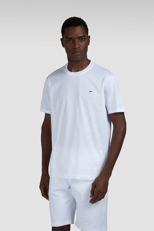 Paul Shark Paul Shark Erkek Regular Fit Ribanalı Yakalı Metalik Logo Detaylı Pamuklu Kısa Kollu Beyaz T-Shirt 99311005-010