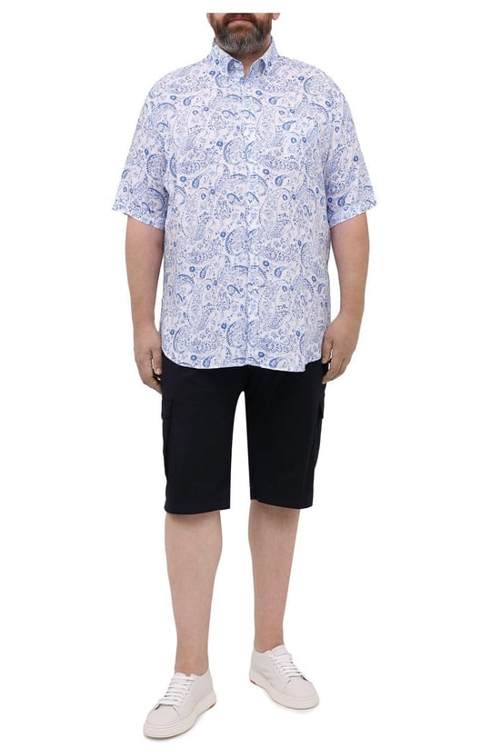 Paul Shark Paul Shark Erkek Regular Fit Desenli Kısa Kollu Beyaz-Mavi Gömlek 21413427-001