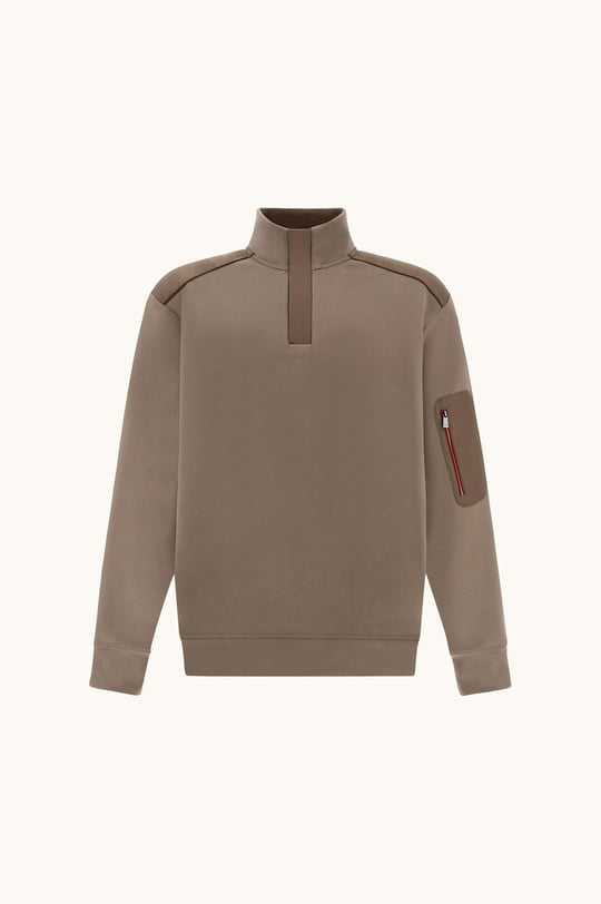 Paul Shark Paul Shark Erkek Regular Fit Esktra Yumuşak Pamuklu Yarım Fermuarlı Kol Cebi Detaylı Uzun Kollu Kahverengi Sweatshirt 16311817-207