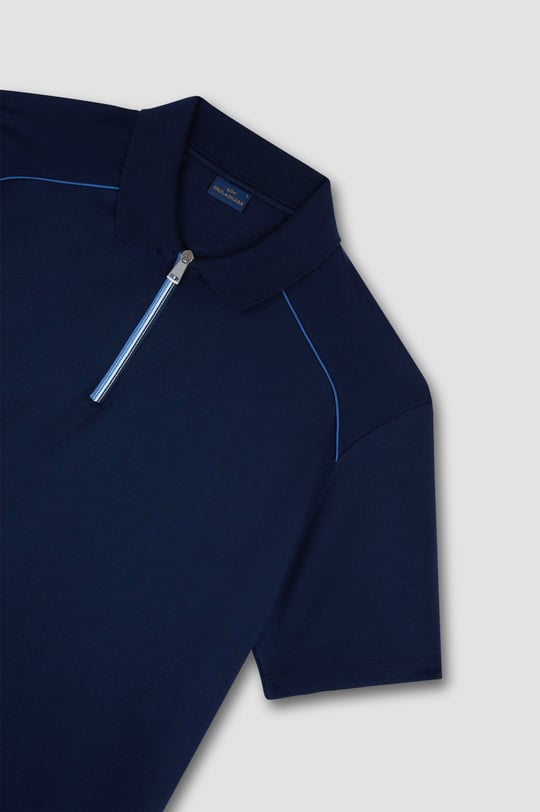Paul Shark Paul Shark Erkek Regular Fit %100 Pamuklu Kısa Kollu Yarım Fermuarlı Lacivert Polo Yaka T-Shirt 25411320-013