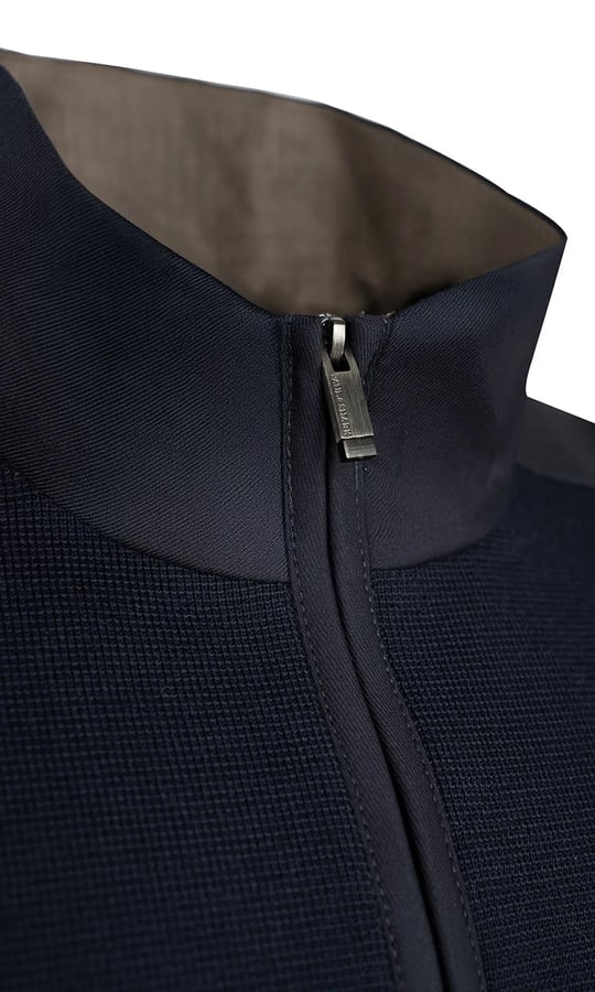Paul Shark Paul Shark Erkek Regular Fit Yün Yarım Fermuarlı İpek Karışımlı Ribana Detaylı Uzun Kollu Lacivert Kazak 16311149-940