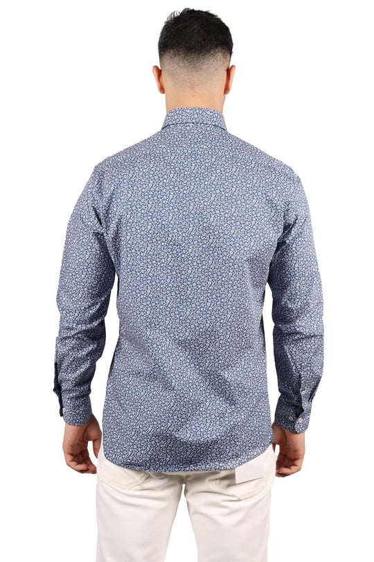 Paul Shark Paul Shark Erkek Regular Fit Desenli Uzun Kol Lacivert-Beyaz Gömlek 21413444-001