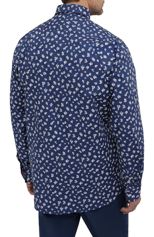 Paul Shark Paul Shark Erkek Regular Fit Desenli Uzun Kol Lacivert-Beyaz Gömlek 21413446-001