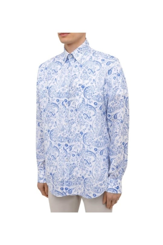 Paul Shark Paul Shark Erkek Regular Fit Desenli Uzun Kol Mavi Gömlek 21413426-001