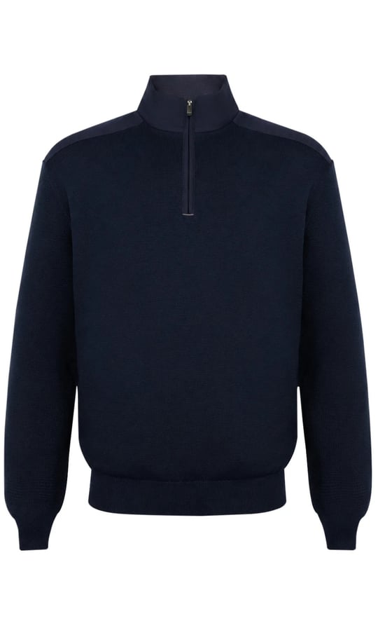 Paul Shark Paul Shark Erkek Regular Fit Yün Yarım Fermuarlı İpek Karışımlı Ribana Detaylı Uzun Kollu Lacivert Kazak 16311149-940