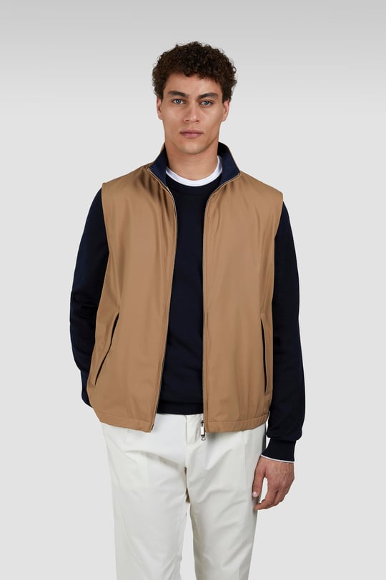 Paul Shark Paul Shark Erkek Regular Fit Dik Yaka Fermuarlı İç Cepli Kahverengi Yelek 25412621-627