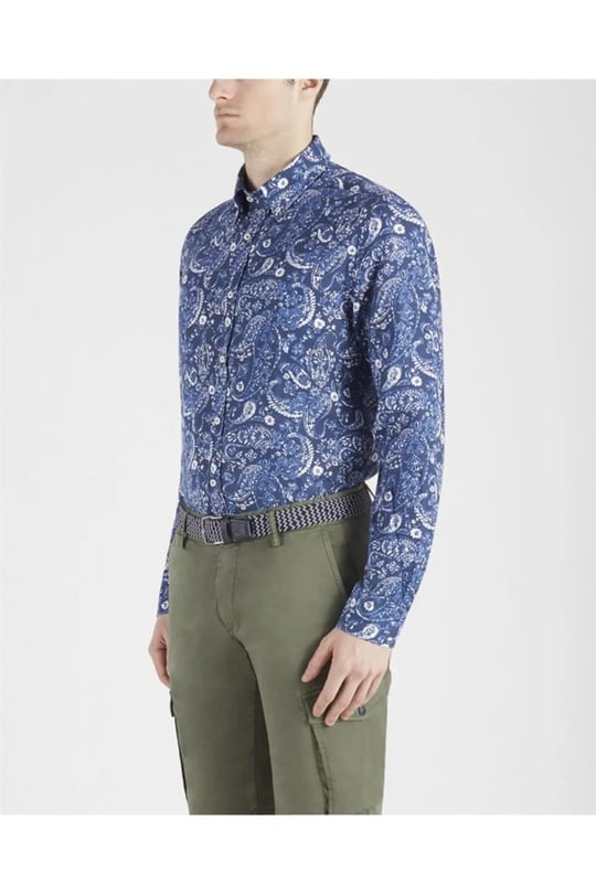 Paul Shark Paul Shark Erkek Regular Fit Desenli Uzun Kol Mavi1 Gömlek 21413426-100