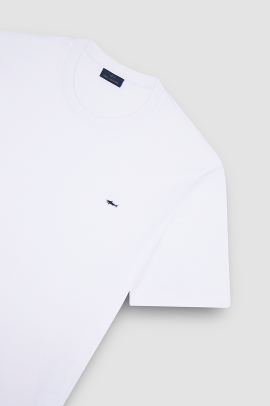 Paul Shark Paul Shark Erkek Regular Fit Ribanalı Yakalı Metalik Logo Detaylı Pamuklu Kısa Kollu Beyaz T-Shirt 99311005-010