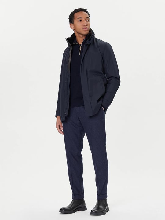 Paul Shark Paul Shark Erkek Regular Fit Dik Yaka Fermuarlı Uzun Lacivert Mont 15312401-013