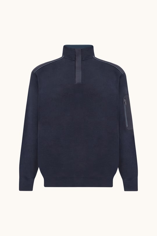 Paul Shark Paul Shark Erkek Regular Fit Esktra Yumuşak Pamuklu Yarım Fermuarlı Kol Cebi Detaylı Uzun Kollu Lacivert Sweatshirt 16311817-050