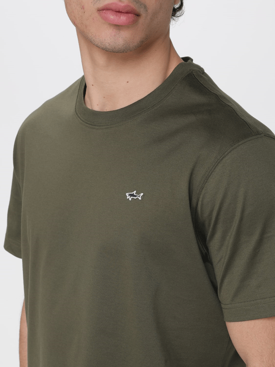 Paul Shark Paul Shark Erkek Regular Fit Ribanalı Yakalı Metalik Logo Detaylı Pamuklu Kısa Kollu Haki T-Shirt 99311005-089