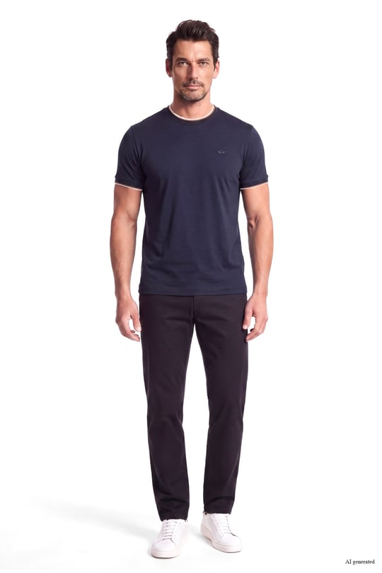 Paul Shark Paul Shark Erkek Regular Fit Yuvarlak Yakalı Metalik Logo Detaylı Kısa Kollu Lacivert T-Shirt 16311614SM-050