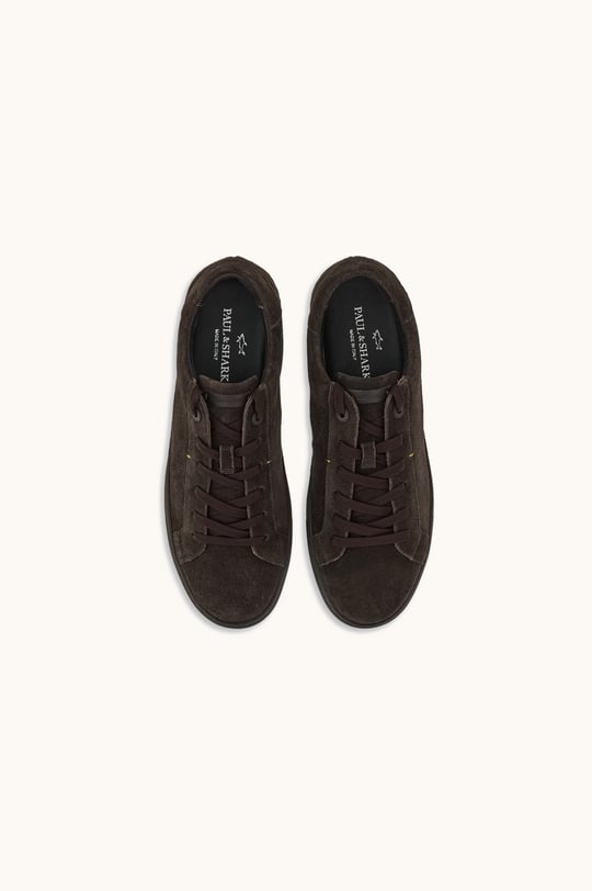 Paul Shark Paul Shark Erkek Süet Deri Logo Armalı Bağcıklı Düz ve Rahat Tabanlı Kahverengi Sneaker 16318007-306