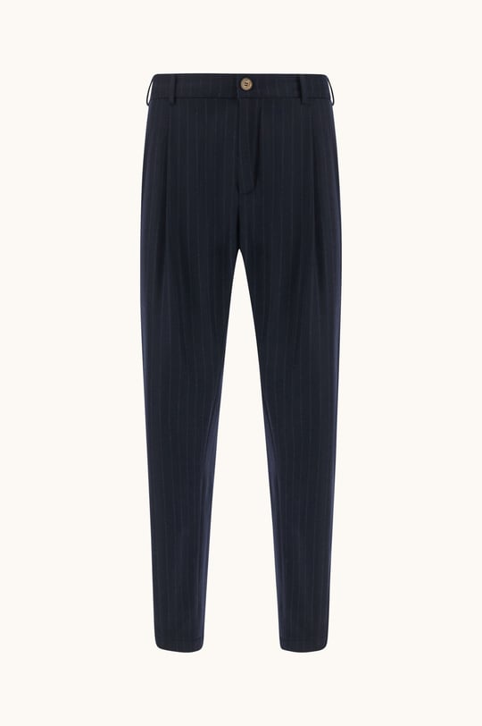 Paul Shark Paul Shark Erkek Tapered Fit Çizgili Yün Su İtici Loro Piana Kumaş Arkası Lastikli Bel Lacivert Pantolon 16314072-G50