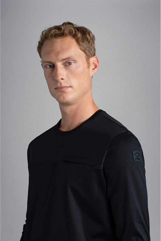 Paul Shark Paul Shark Erkek Uzun kollu Günlük Kullanım Normal kesim Siyah T-Shirt 13311603A-011