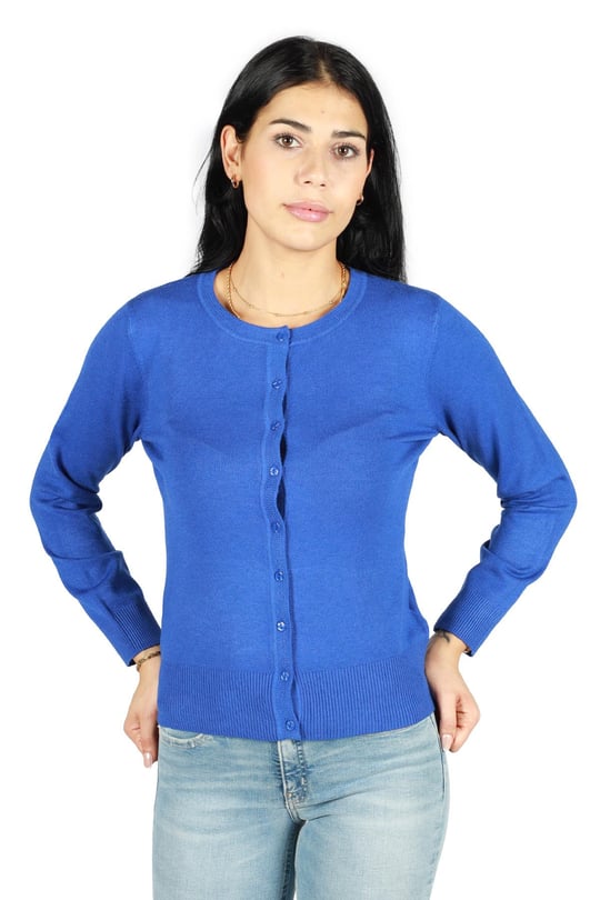 Sempre Sempre Kadın Pamuklu Regular Fit Yuvarlak Yaka Saks Kazak 8003TRKB-SAKS