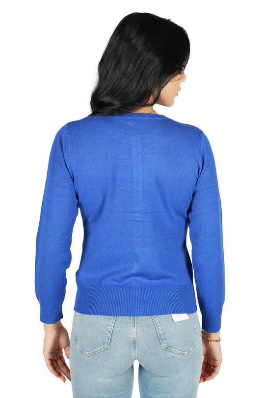 Sempre Sempre Kadın Pamuklu Regular Fit Yuvarlak Yaka Saks Kazak 8003TRKB-SAKS