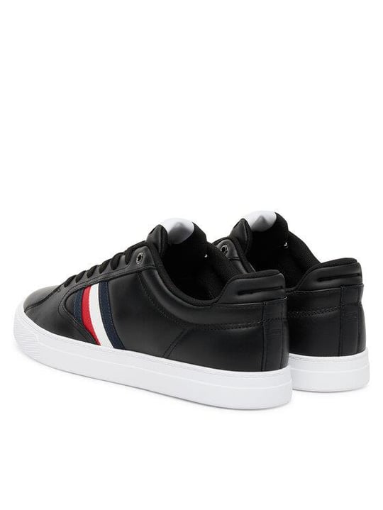 Tommy Hilfiger Tommy Hilfiger Erkek Bayrak Logolu Düz ve Rahat Taban %100 Deri Siyah Sneaker FM0FM05628-BDS