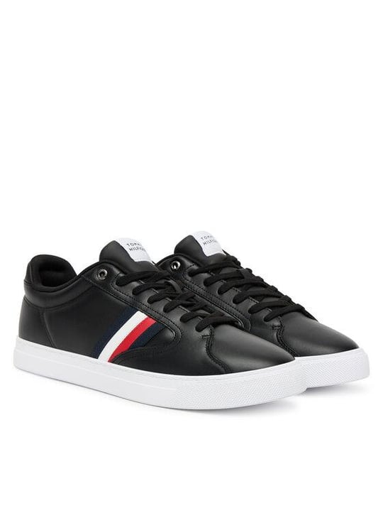Tommy Hilfiger Tommy Hilfiger Erkek Bayrak Logolu Düz ve Rahat Taban %100 Deri Siyah Sneaker FM0FM05628-BDS