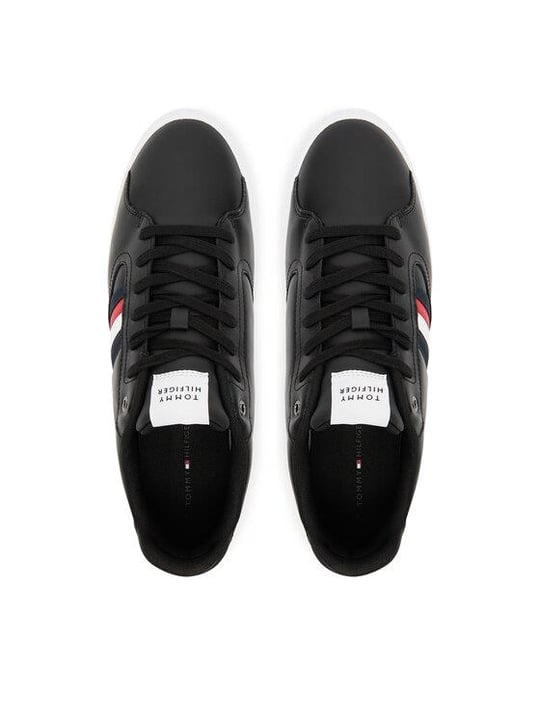Tommy Hilfiger Tommy Hilfiger Erkek Bayrak Logolu Düz ve Rahat Taban %100 Deri Siyah Sneaker FM0FM05628-BDS