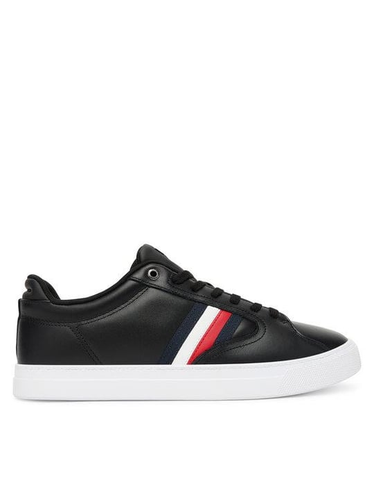 Tommy Hilfiger Tommy Hilfiger Erkek Bayrak Logolu Düz ve Rahat Taban %100 Deri Siyah Sneaker FM0FM05628-BDS