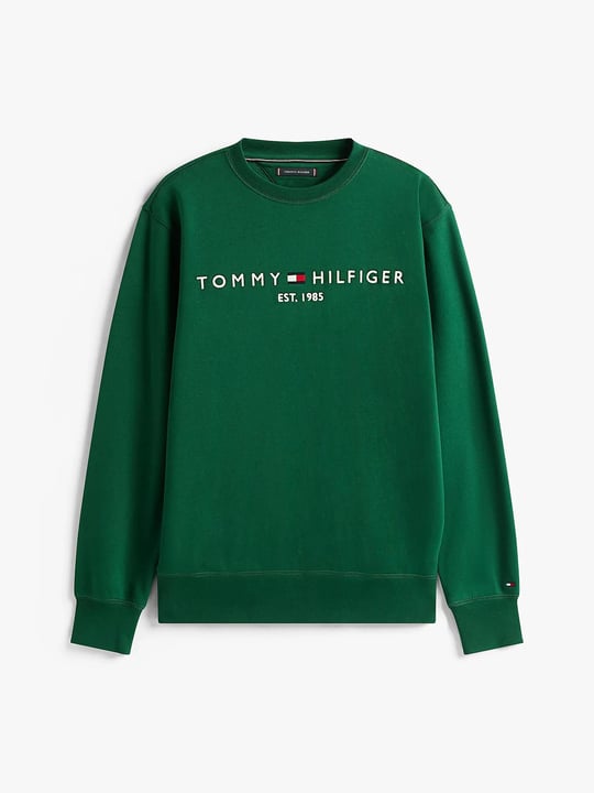 Tommy Hilfiger Tommy Hilfiger Erkek Bisiklet Yaka Uzun Kol Tommy Baskılı Pamuklu Yeşil Sweatshirt MW0MW11596-L6K