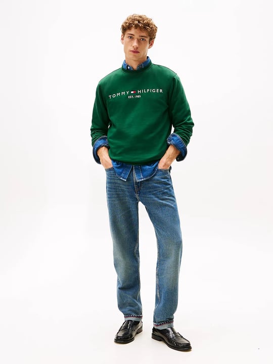 Tommy Hilfiger Tommy Hilfiger Erkek Bisiklet Yaka Uzun Kol Tommy Baskılı Pamuklu Yeşil Sweatshirt MW0MW11596-L6K