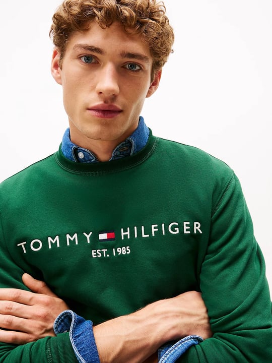 Tommy Hilfiger Tommy Hilfiger Erkek Bisiklet Yaka Uzun Kol Tommy Baskılı Pamuklu Yeşil Sweatshirt MW0MW11596-L6K