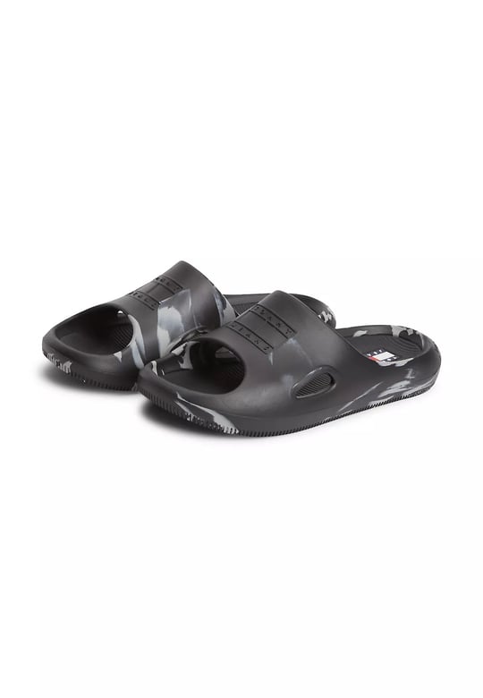 Tommy Hilfiger Tommy Hilfiger Erkek Desenli Rahat Tabanlı Siyah Terlik EM0EM01743-BDS