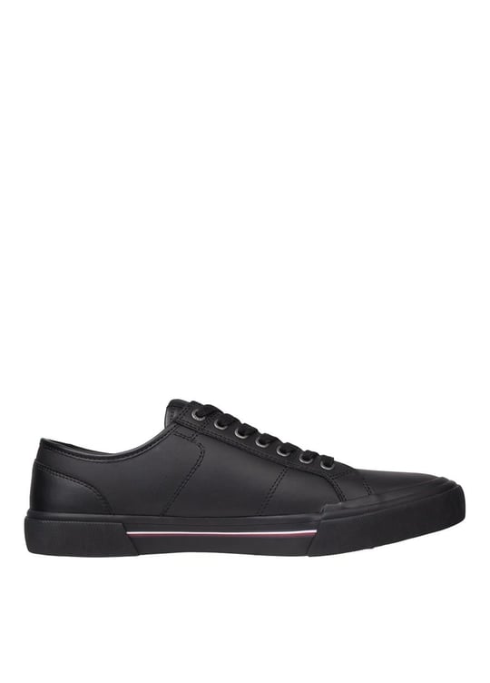 Tommy Hilfiger Tommy Hilfiger Erkek Deri Logolu Düz Tabanlı Günlük Kullanım Siyah Sneaker FM0FM04561-BDS