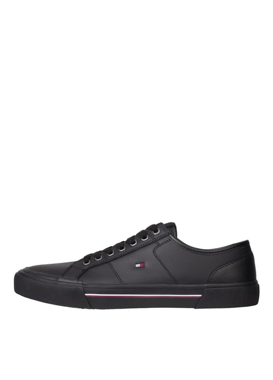 Tommy Hilfiger Tommy Hilfiger Erkek Deri Logolu Düz Tabanlı Günlük Kullanım Siyah Sneaker FM0FM04561-BDS