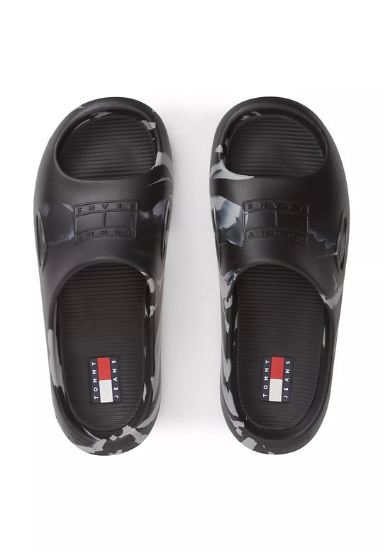 Tommy Hilfiger Tommy Hilfiger Erkek Desenli Rahat Tabanlı Siyah Terlik EM0EM01743-BDS
