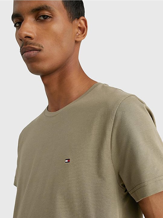 Tommy Hilfiger Tommy Hilfiger Erkek Dokuma Kumaş Kısa Kol Düz Model Haki T-Shirt MW0MW10800-RBU