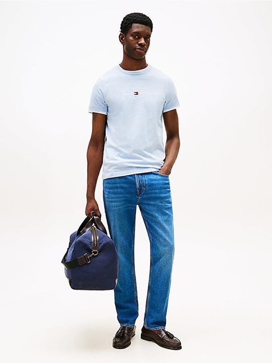 TOMMY HILFIGER Tommy Hilfiger Erkek Dokuma Kumaş Kısa Kol Düz Model Mavi1 T-Shirt MW0MW11797-DS9