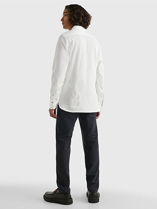 Tommy Hilfiger Tommy Hilfiger Erkek Dokuma Gömlek Yaka Uzun Kol Günlük Beyaz Gömlek MW0MW30675-YCF