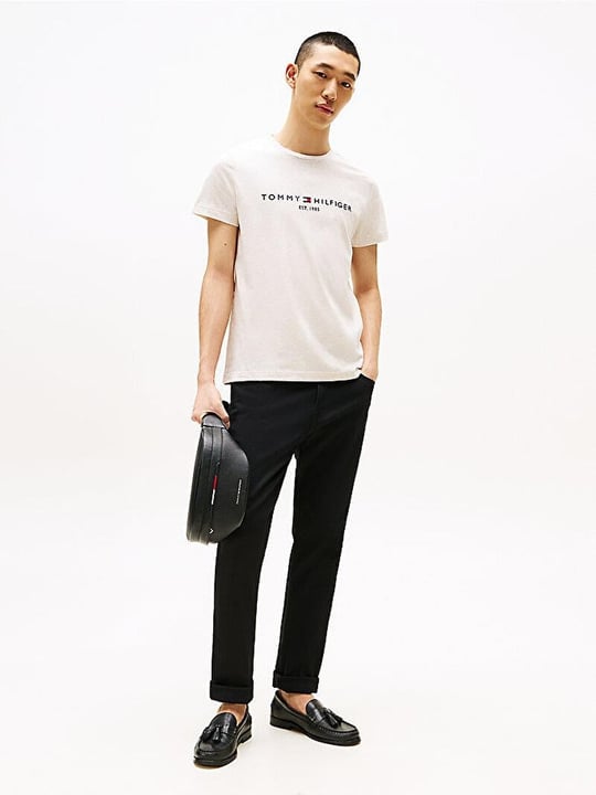 TOMMY HILFIGER Tommy Hilfiger Erkek Dokuma Kumaş Kısa Kol Düz Model Bej T-Shirt MW0MW11797-HGF