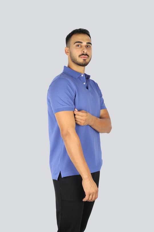 TOMMY HILFIGER Tommy Hilfiger Erkek Dokuma Polo Yaka Kısa Kol Günlük Mavi Polo Yaka T-Shirt MW0MW17770-C8K