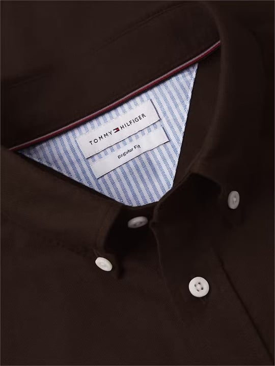 Tommy Hilfiger Tommy Hilfiger Erkek Dokuma Gömek Yaka Uzun Kol Günlük Kahverengi Gömlek MW0MW35774-GOP