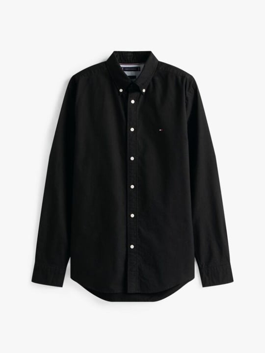 Tommy Hilfiger Tommy Hilfiger Erkek Dokuma Gömek Yaka Uzun Kol Günlük Siyah Gömlek MW0MW35774-0GJ