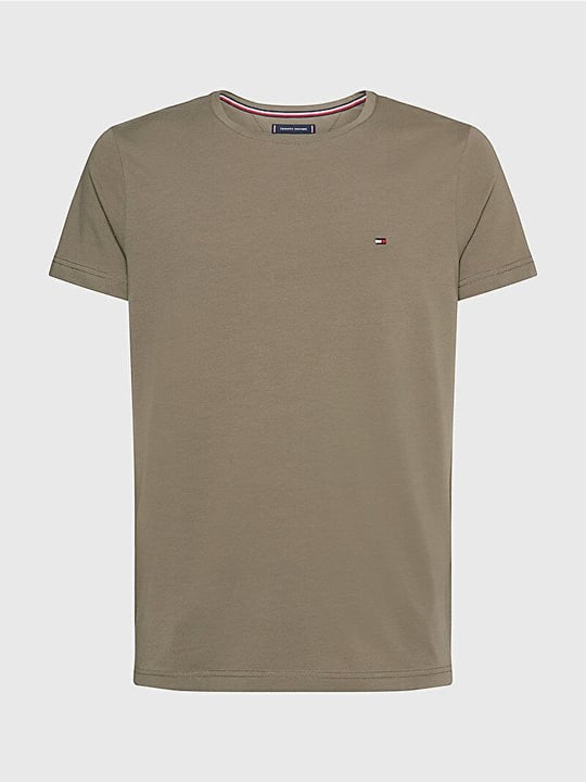 Tommy Hilfiger Tommy Hilfiger Erkek Dokuma Kumaş Kısa Kol Düz Model Haki T-Shirt MW0MW10800-RBU