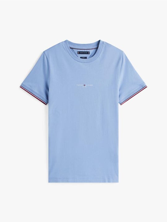TOMMY HILFIGER Tommy Hilfiger Erkek Dokuma Kumaş Kısa Kol Düz Model Mavi1 T-Shirt MW0MW32584-C2B
