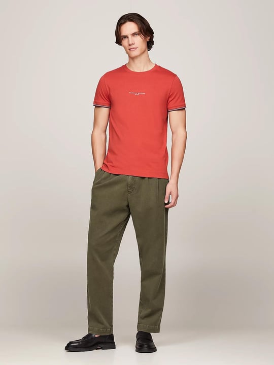Tommy Hilfiger Tommy Hilfiger Erkek Dokuma Kumaş Kısa Kol Düz Model Kırmızı T-Shirt MW0MW32584-XM0