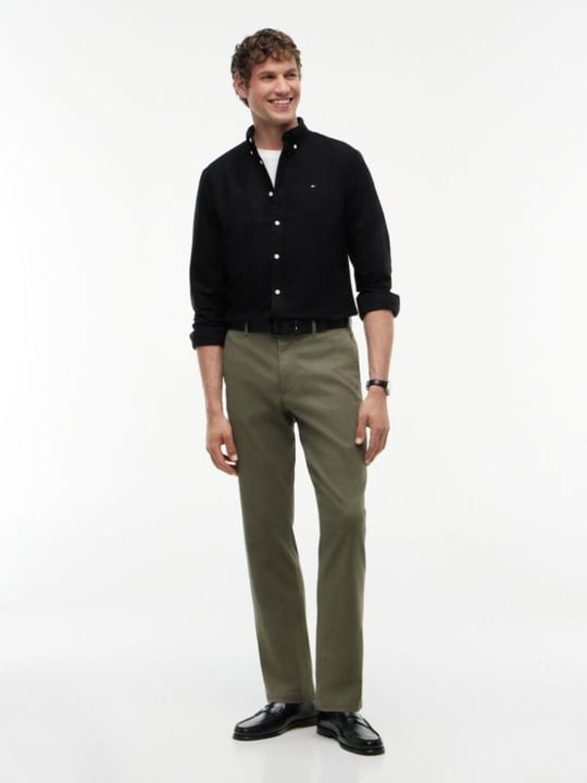 Tommy Hilfiger Tommy Hilfiger Erkek Dokuma Gömek Yaka Uzun Kol Günlük Siyah Gömlek MW0MW35774-0GJ