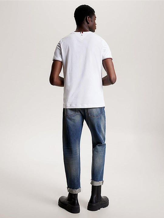 Tommy Hilfiger Tommy Hilfiger Erkek Dokuma Kumaş Kısa Kol Düz Model Beyaz T-Shirt MW0MW32584-YBR