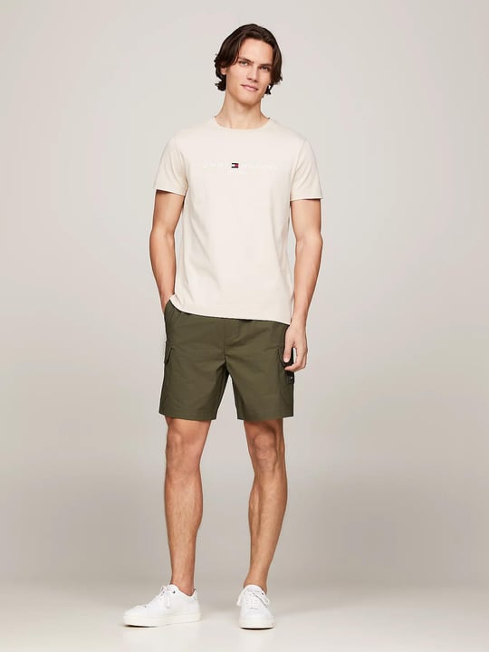 Tommy Hilfiger Tommy Hilfiger Erkek Dokuma Kumaş Kısa Kol Düz Model Bej T-Shirt MW0MW11797-ACI