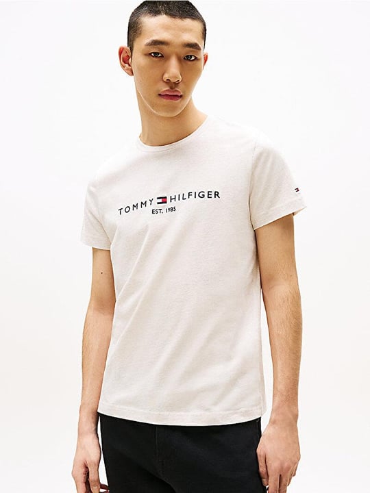 TOMMY HILFIGER Tommy Hilfiger Erkek Dokuma Kumaş Kısa Kol Düz Model Bej T-Shirt MW0MW11797-HGF