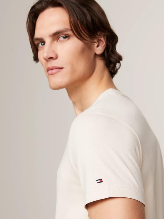 Tommy Hilfiger Tommy Hilfiger Erkek Dokuma Kumaş Kısa Kol Düz Model Bej T-Shirt MW0MW11797-ACI