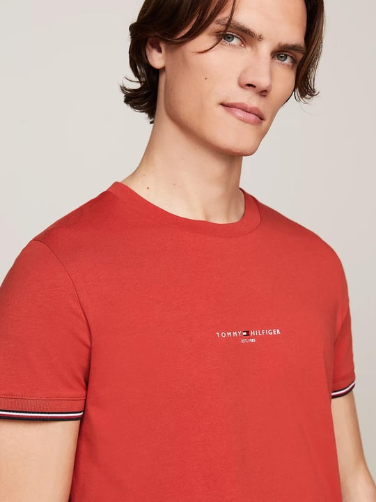 Tommy Hilfiger Tommy Hilfiger Erkek Dokuma Kumaş Kısa Kol Düz Model Kırmızı T-Shirt MW0MW32584-XM0